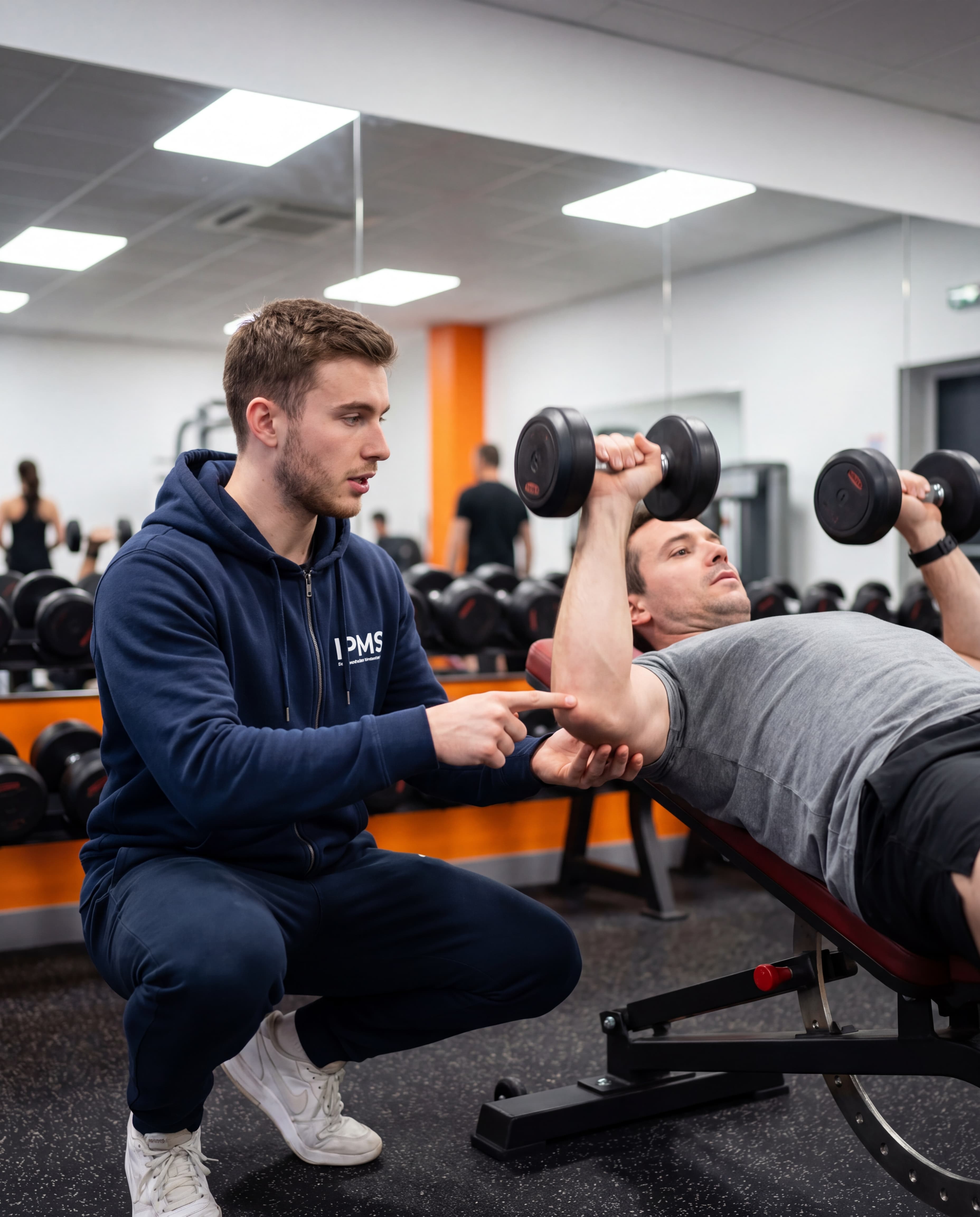 Coach IPMS encadrant un client en salle de sport